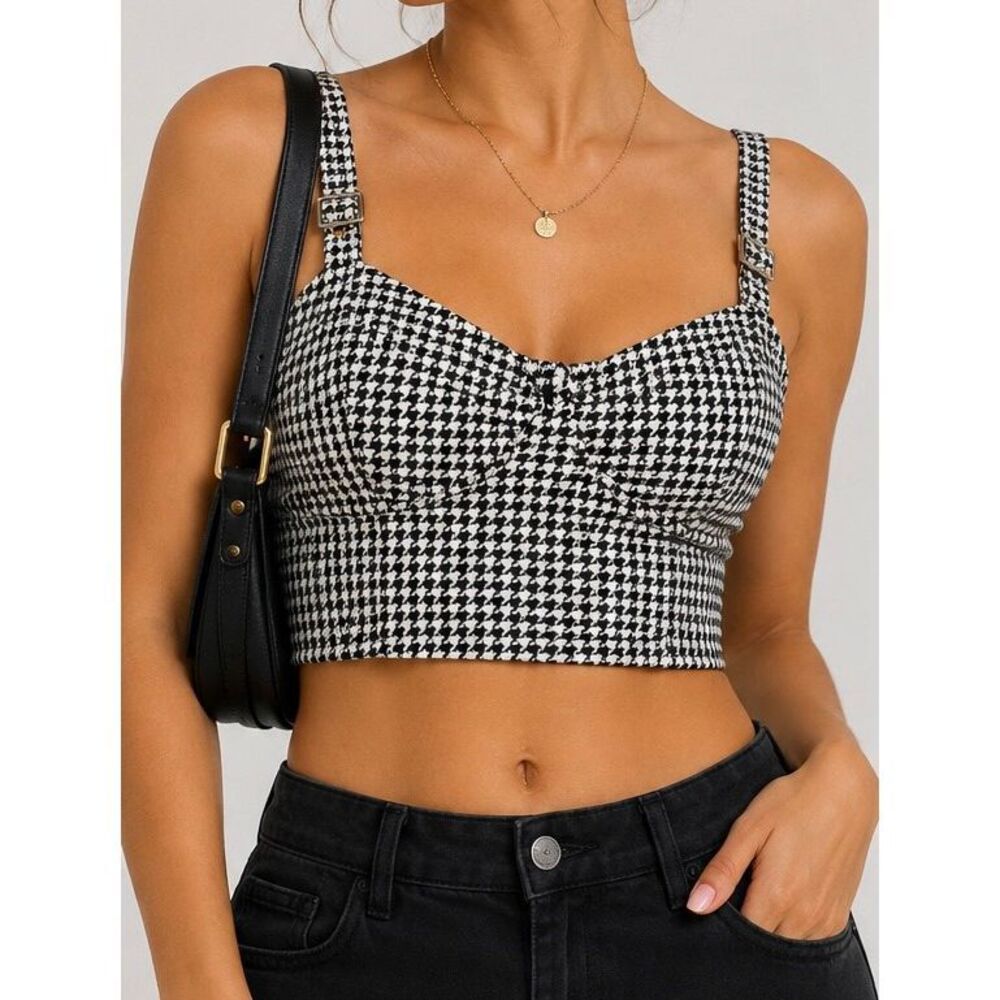 H&M Divided Houndstooth Corset Crop Top Size M Y2K Coquette Bustier